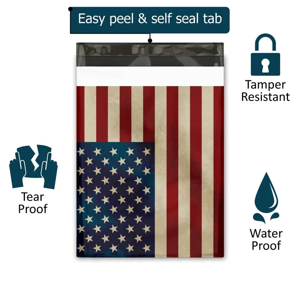 25 pack 10x13 Rustic American Flag Designer Poly Mailers